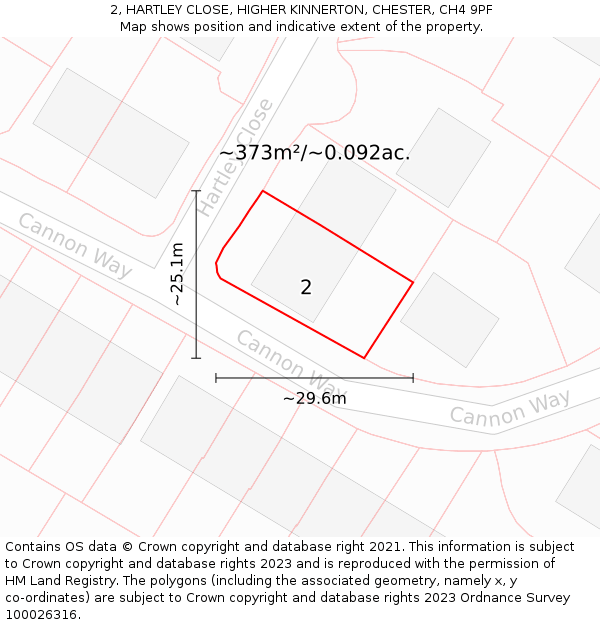 2, HARTLEY CLOSE, HIGHER KINNERTON, CHESTER, CH4 9PF: Plot and title map