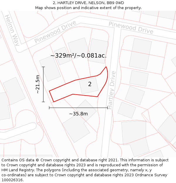 2, HARTLEY DRIVE, NELSON, BB9 0WD: Plot and title map