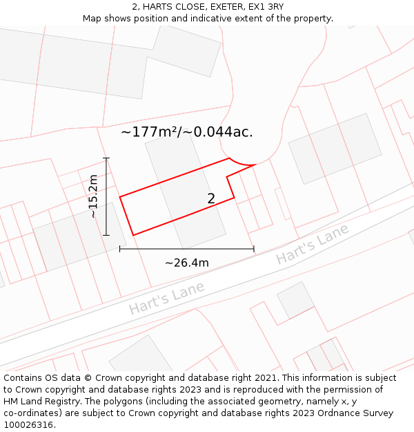 2, HARTS CLOSE, EXETER, EX1 3RY: Plot and title map