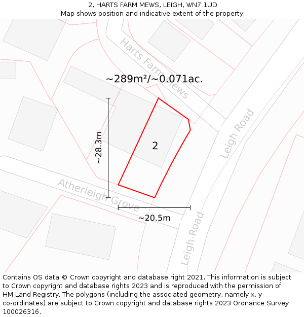 2, HARTS FARM MEWS, LEIGH, WN7 1UD: Plot and title map