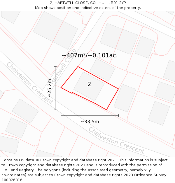 2, HARTWELL CLOSE, SOLIHULL, B91 3YP: Plot and title map