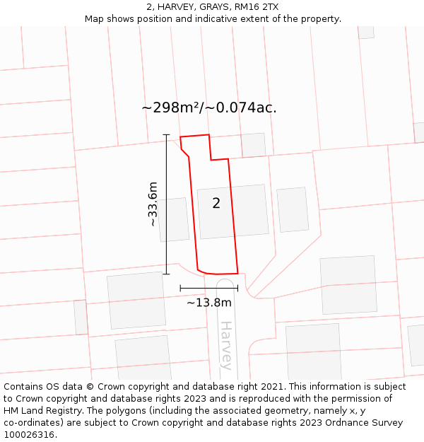 2, HARVEY, GRAYS, RM16 2TX: Plot and title map