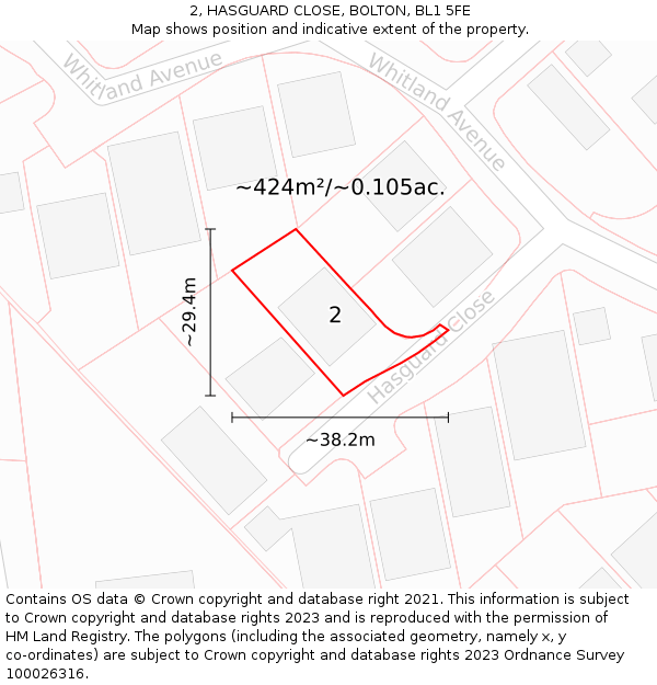 2, HASGUARD CLOSE, BOLTON, BL1 5FE: Plot and title map