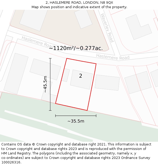 2, HASLEMERE ROAD, LONDON, N8 9QX: Plot and title map