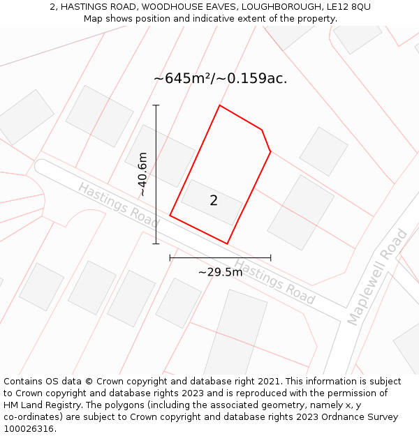 2, HASTINGS ROAD, WOODHOUSE EAVES, LOUGHBOROUGH, LE12 8QU: Plot and title map