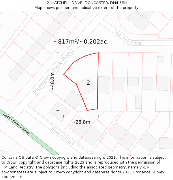 2, HATCHELL DRIVE, DONCASTER, DN4 6SH: Plot and title map