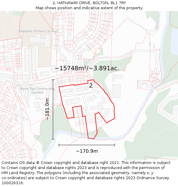 2, HATHAWAY DRIVE, BOLTON, BL1 7RY: Plot and title map