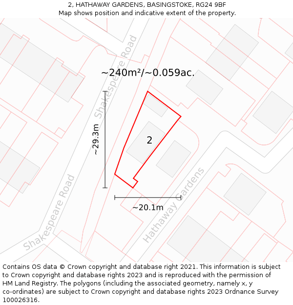 2, HATHAWAY GARDENS, BASINGSTOKE, RG24 9BF: Plot and title map