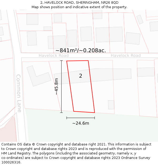 2, HAVELOCK ROAD, SHERINGHAM, NR26 8QD: Plot and title map