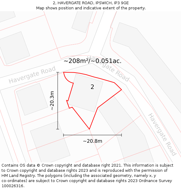 2, HAVERGATE ROAD, IPSWICH, IP3 9GE: Plot and title map