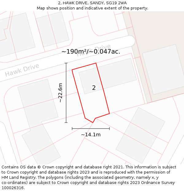 2, HAWK DRIVE, SANDY, SG19 2WA: Plot and title map