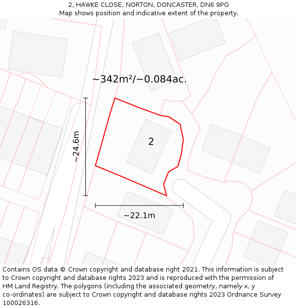 2, HAWKE CLOSE, NORTON, DONCASTER, DN6 9PG: Plot and title map