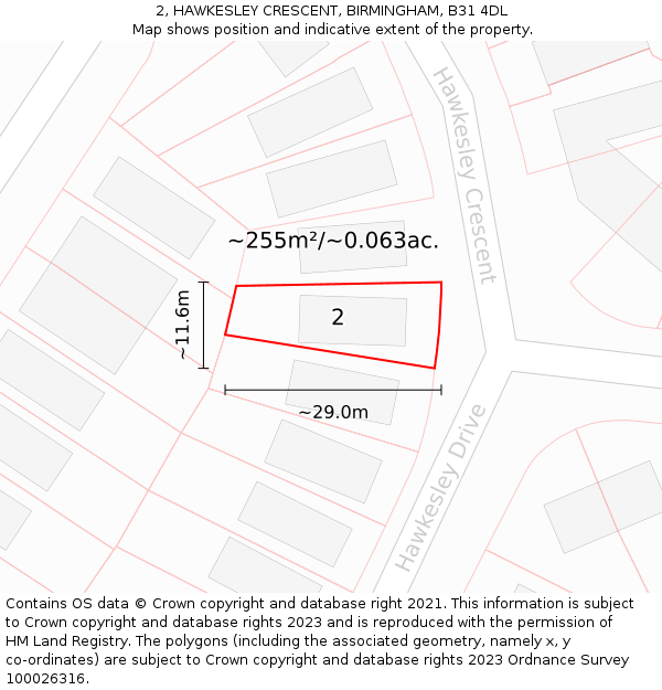 2, HAWKESLEY CRESCENT, BIRMINGHAM, B31 4DL: Plot and title map