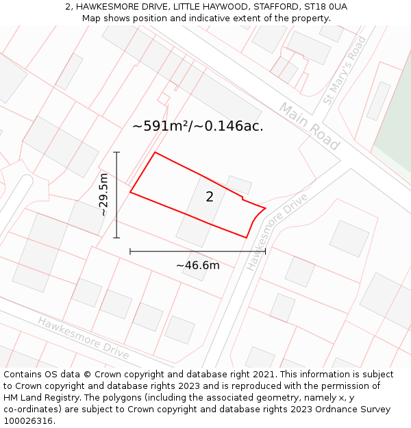 2, HAWKESMORE DRIVE, LITTLE HAYWOOD, STAFFORD, ST18 0UA: Plot and title map