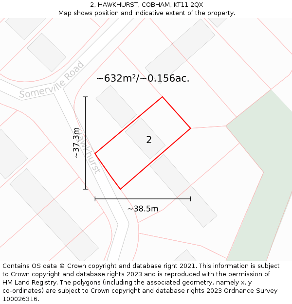 2, HAWKHURST, COBHAM, KT11 2QX: Plot and title map