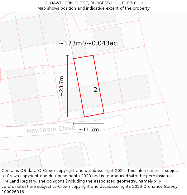 2, HAWTHORN CLOSE, BURGESS HILL, RH15 0UH: Plot and title map