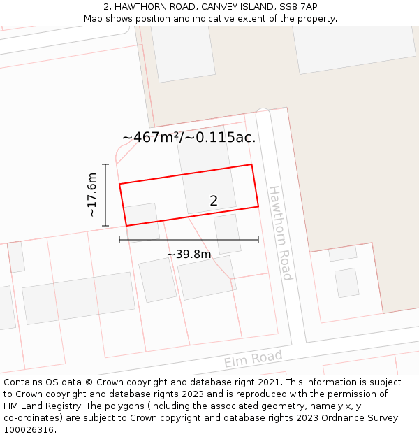 2, HAWTHORN ROAD, CANVEY ISLAND, SS8 7AP: Plot and title map