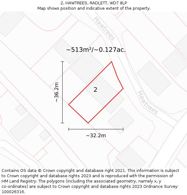 2, HAWTREES, RADLETT, WD7 8LP: Plot and title map