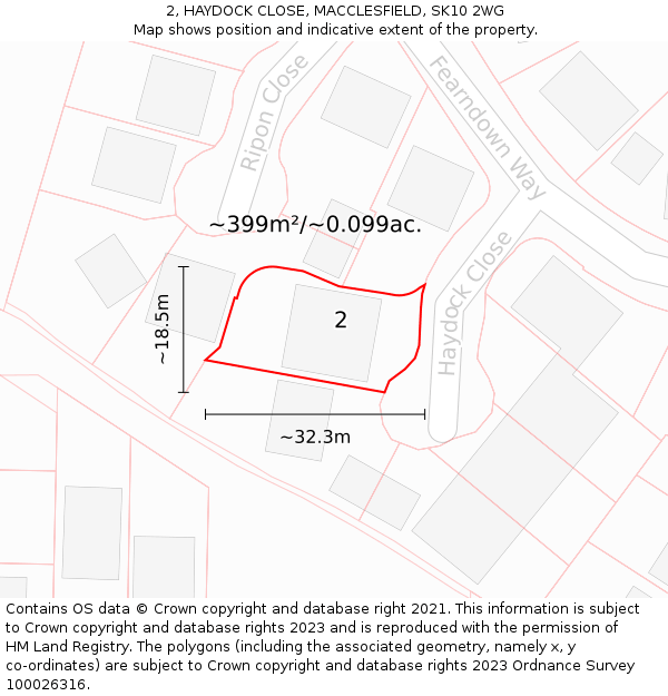 2, HAYDOCK CLOSE, MACCLESFIELD, SK10 2WG: Plot and title map