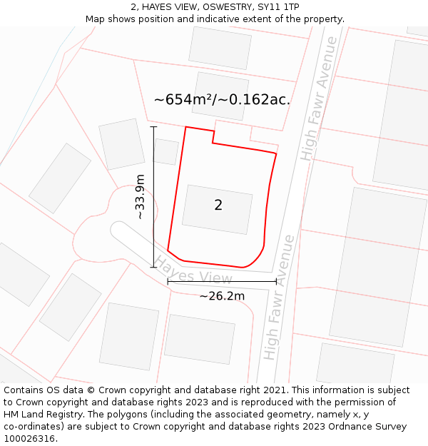 2, HAYES VIEW, OSWESTRY, SY11 1TP: Plot and title map