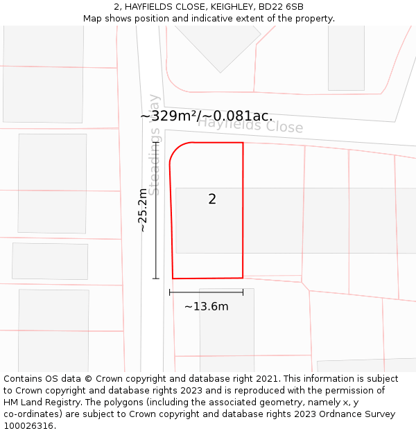 2, HAYFIELDS CLOSE, KEIGHLEY, BD22 6SB: Plot and title map
