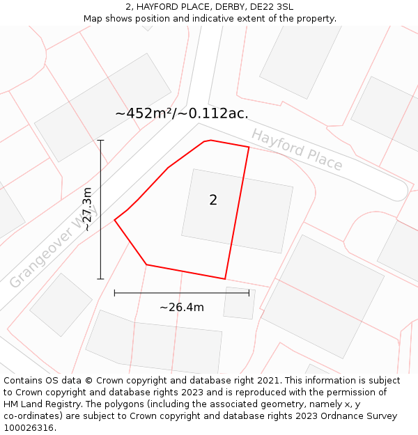 2, HAYFORD PLACE, DERBY, DE22 3SL: Plot and title map