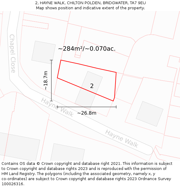 2, HAYNE WALK, CHILTON POLDEN, BRIDGWATER, TA7 9EU: Plot and title map