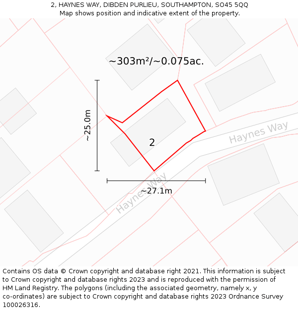 2, HAYNES WAY, DIBDEN PURLIEU, SOUTHAMPTON, SO45 5QQ: Plot and title map