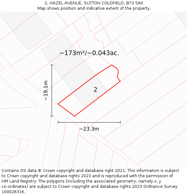 2, HAZEL AVENUE, SUTTON COLDFIELD, B73 5AX: Plot and title map