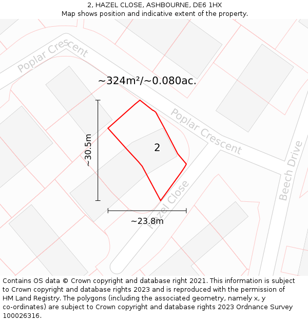 2, HAZEL CLOSE, ASHBOURNE, DE6 1HX: Plot and title map