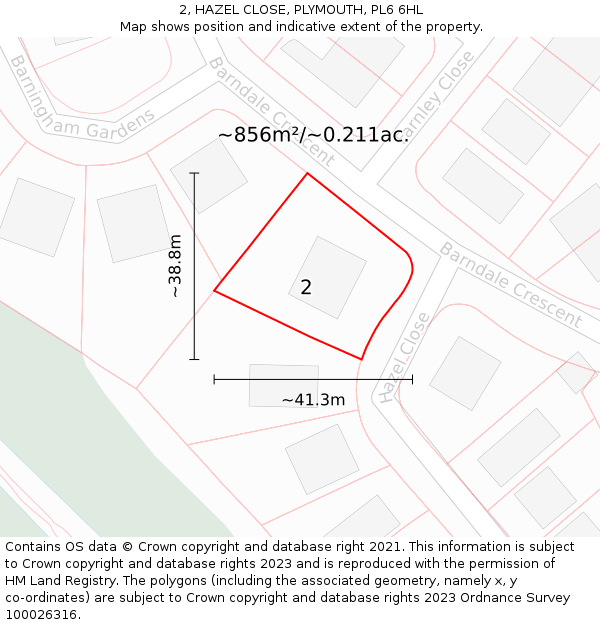 2, HAZEL CLOSE, PLYMOUTH, PL6 6HL: Plot and title map