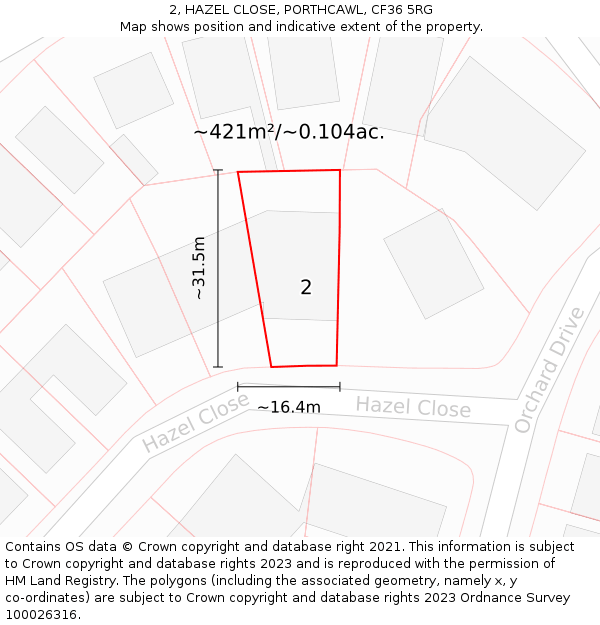 2, HAZEL CLOSE, PORTHCAWL, CF36 5RG: Plot and title map