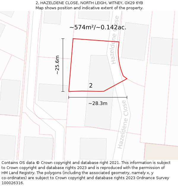 2, HAZELDENE CLOSE, NORTH LEIGH, WITNEY, OX29 6YB: Plot and title map