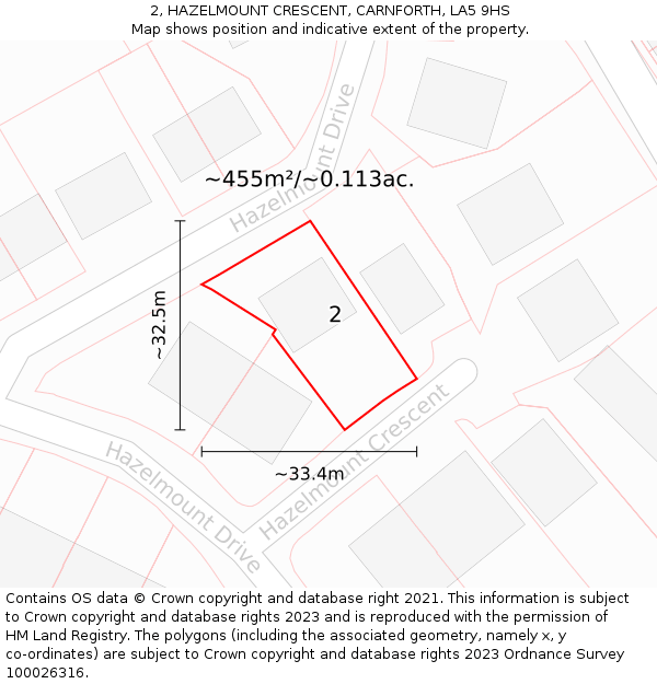 2, HAZELMOUNT CRESCENT, CARNFORTH, LA5 9HS: Plot and title map