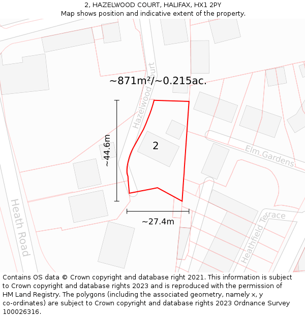 2, HAZELWOOD COURT, HALIFAX, HX1 2PY: Plot and title map