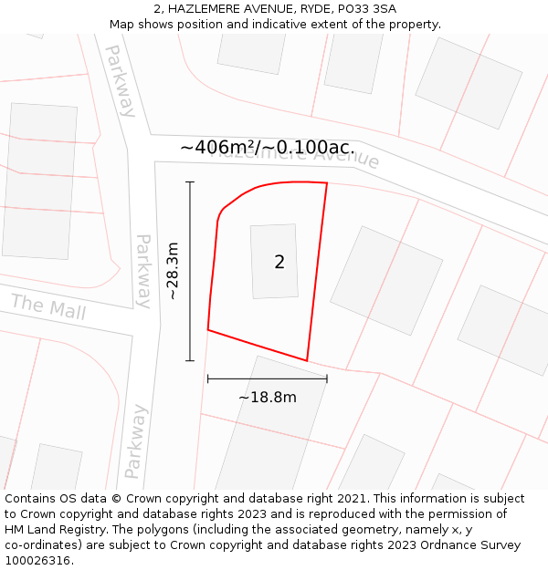 2, HAZLEMERE AVENUE, RYDE, PO33 3SA: Plot and title map