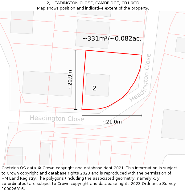 2, HEADINGTON CLOSE, CAMBRIDGE, CB1 9GD: Plot and title map