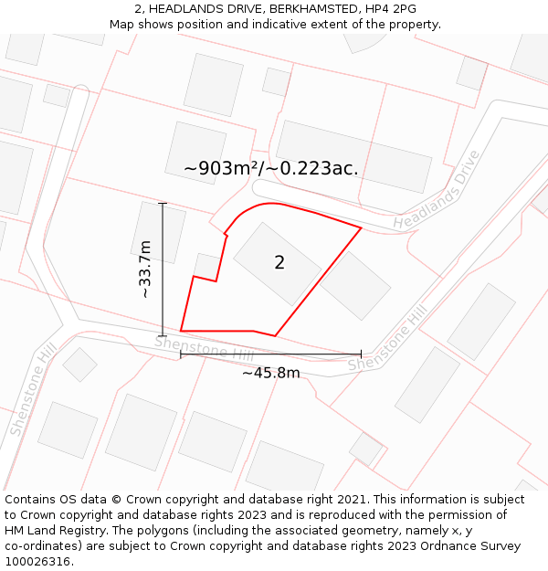 2, HEADLANDS DRIVE, BERKHAMSTED, HP4 2PG: Plot and title map