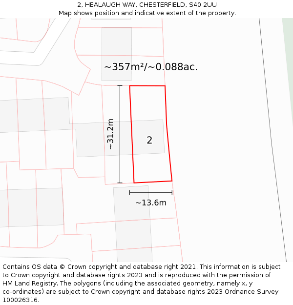 2, HEALAUGH WAY, CHESTERFIELD, S40 2UU: Plot and title map