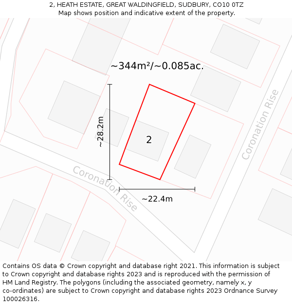 2, HEATH ESTATE, GREAT WALDINGFIELD, SUDBURY, CO10 0TZ: Plot and title map