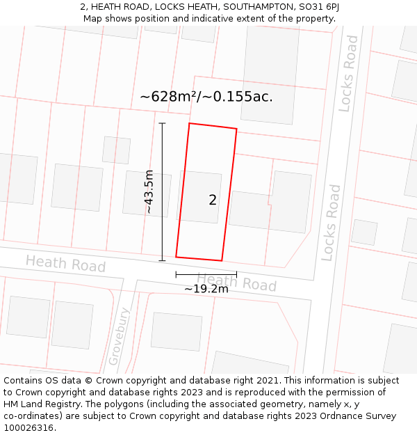 2, HEATH ROAD, LOCKS HEATH, SOUTHAMPTON, SO31 6PJ: Plot and title map