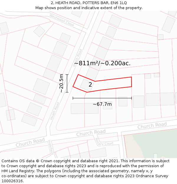 2, HEATH ROAD, POTTERS BAR, EN6 1LQ: Plot and title map