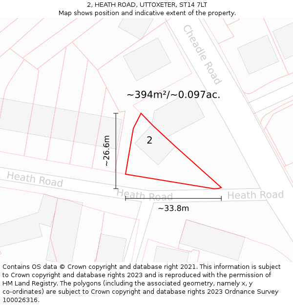 2, HEATH ROAD, UTTOXETER, ST14 7LT: Plot and title map