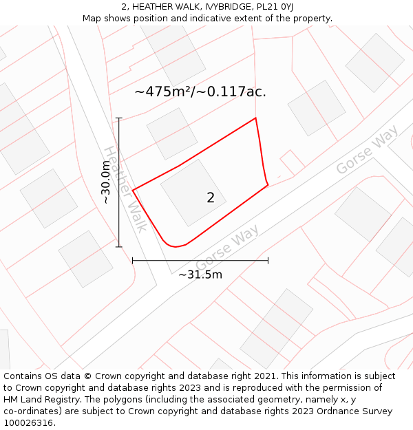 2, HEATHER WALK, IVYBRIDGE, PL21 0YJ: Plot and title map