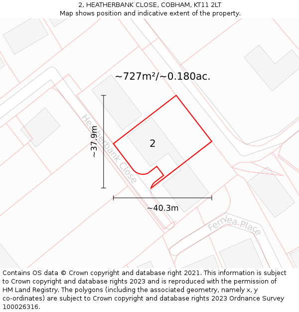 2, HEATHERBANK CLOSE, COBHAM, KT11 2LT: Plot and title map