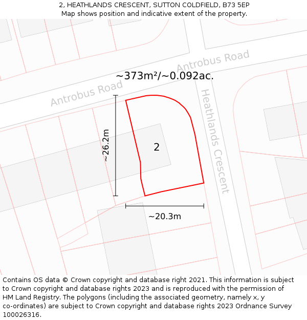 2, HEATHLANDS CRESCENT, SUTTON COLDFIELD, B73 5EP: Plot and title map