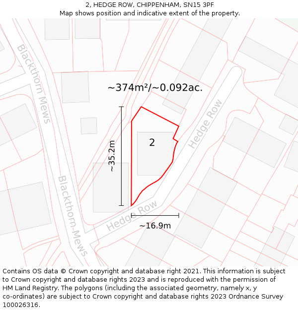 2, HEDGE ROW, CHIPPENHAM, SN15 3PF: Plot and title map