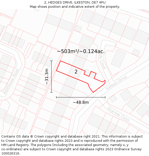 2, HEDGES DRIVE, ILKESTON, DE7 4PU: Plot and title map