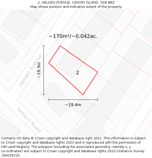 2, HELDEN AVENUE, CANVEY ISLAND, SS8 8BZ: Plot and title map