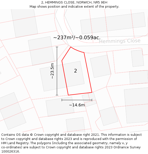 2, HEMMINGS CLOSE, NORWICH, NR5 9EH: Plot and title map